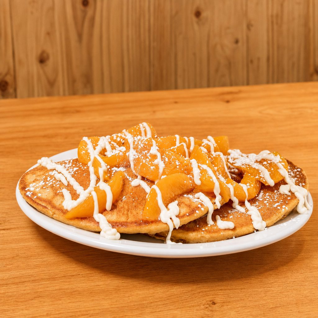 Peach please pancakes.