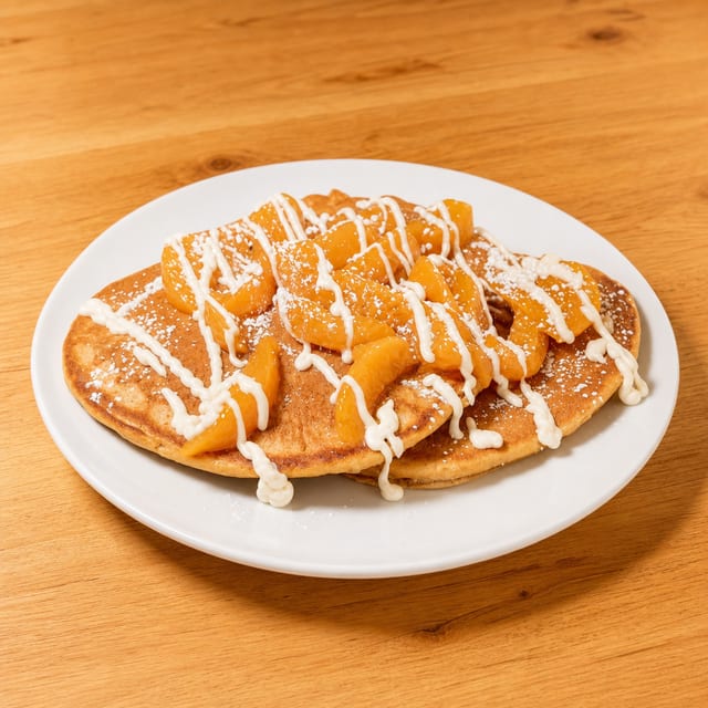 Peach please pancakes.