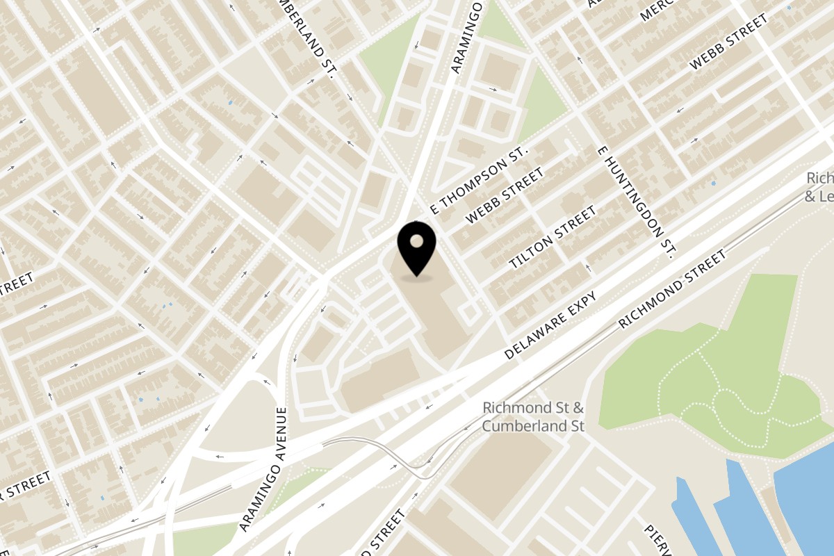 Map showing the location of Sunrise Social Philadelphia on 2499 Aramingo Ave in Philadelphia